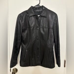 WILSONS Genuine Leather Jacket | Black Car Coat Buttons | Vintage 90s | Size S